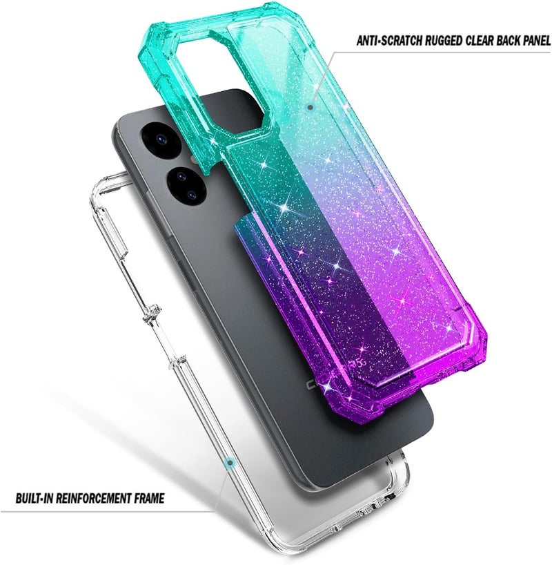 WDHD Designed for Boost Mobile Celero 5G 2024 Case with [Built-in Screen Protector], Full-Body Protective Shockproof Rugged Bumper Cover Case (Glitter Aqua/Purple) - Image 3